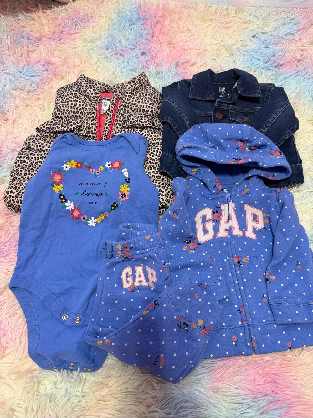 GAP Pink Leopard Puffer Jacket with Coral Trim